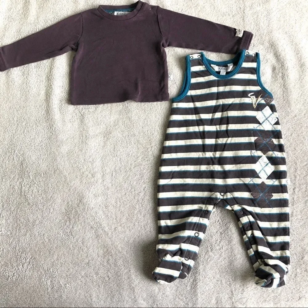 Kanz 2pc L/S Tee & Fleece Lined Overall Romper